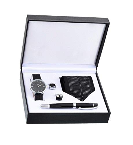 Preisvergleich Produktbild Souarts Herren Geschenkset mit Armbanduhr Männer Geldbörse Gürtel Auto Schlüsselanhänger Krawatte Manschettenknopf Füllfederhalter Geschenkset für Herren