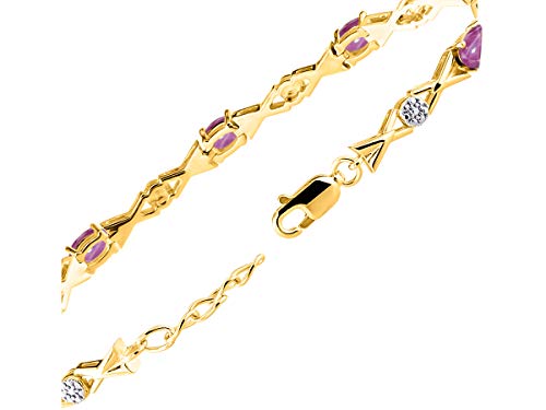 Image of Rylos Bracelets for Women Yellow Gold Plated Silver XOXO Hugs & Kisses Tennis Bracelet Gemstone & Genuine Diamonds Adjustable Fit 7 inch-8 inch Wrist, 10 Gorgeous 6X4MM Jewelry for Women Friendship Bracelets