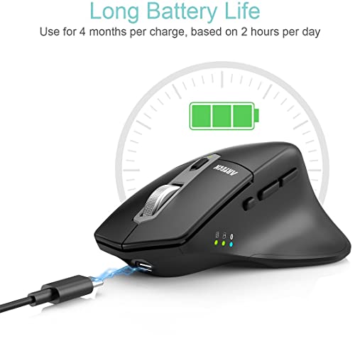 Arteck Multi-Device Wireless Bluetooth Mouse with Nano USB-A, USB-C Receiver Ergonomic Right Hand Silent Clicking Rechargeable Mouse for Computer Desktop PC Laptop Mac iPad and Windows 11/10 iPad OS - Image 6