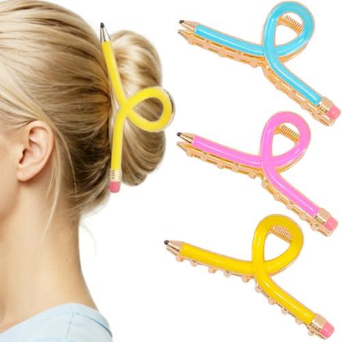 Tihebax Pencil Hair Clips, Teacher Hair Clips 3Pcs Teacher Appreciation Gifts Teachers Hair Accessories for Women Fun Metal Claw Clips for Back to School Students and Teachers