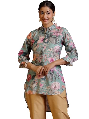 Image of Gerua Sea Green Printed Straight Kurti