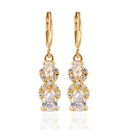 Presock Pendientes Mujer,Aretes Fashion Women Girls Gold Color Green Double Pear Cubic Zirconia CZ Drop Earrings Jewelry XEG185-White
