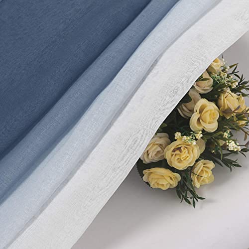 DWCN Ombre Short Sheer Curtains - Faux Linen Semi Voile Gradient Light-Filtering Bedroom and Living Room Curtains, Set of 2 Grommet Top Window Drape Panels, 52 x 45 Inch Length, Denim Blue by DWCN - Used condition - Image 5