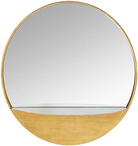 Amazon Brand - Rivet Modern Round Hanging Mirror with Shelf, 18" Diameter, Brass