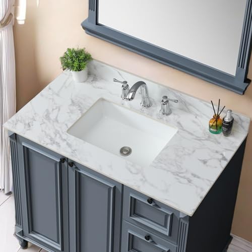 Wohh 31x22 Marble Bathroom Vanity Top with Sink, Vanity Top with Sink with Pre-drilled Holes and...