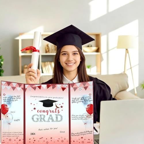 Image of Graduation Guest Book 2026-18 * 12in Congrats Grad Alternative Signature Board - Graduation Decorations Favor Supplies - Class of 2026 Graduation Gifts Keepsake (Red)
