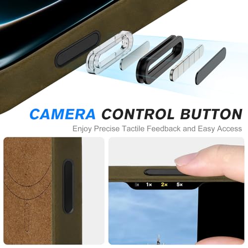 Image of SHIELDON Genuine Leather Case for iPhone 17 6.3 inch 2025, Crazy Horse Khaki | Crazy Horse Leather, for MagSafe, Magnetic Wireless Charging, Metal Buttons, Camera Button, Camera Bezel, Shockproof, Slim