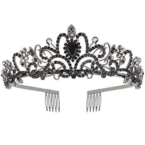 COCIDE Tiara Crowns Crystal Headband Princess Rhinestone Crown with Combs Bride Headbands Bridal Wedding Prom Birthday Party Hair Accessories Jewelry for Women and Girls (L BLACK)