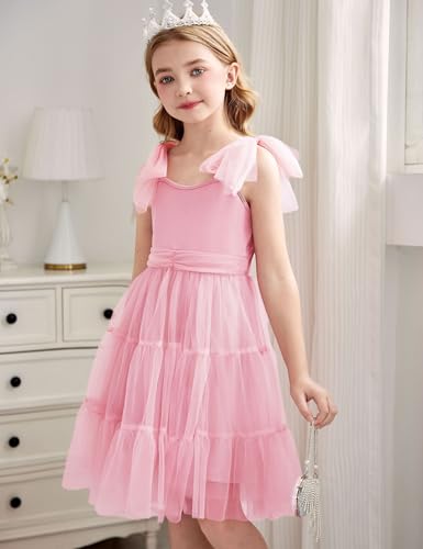 Arshiner Girls Dresses Summer Sleeveless Bow-Tie Straps Formal Fancy Party Birthday Tulle Dress2
