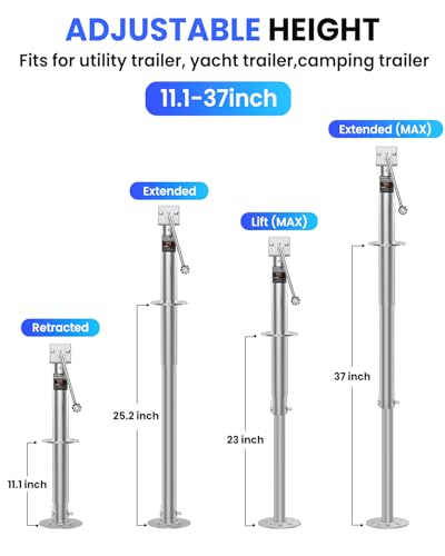 Image of 5000 lbs Heavy Duty Trailer Jack, A-Frame Trailer Jack, 20-24V Cordless Drill Compatible, RV Tongue Jack with 26 inch Lift, 9-Hole Drop Leg, Manual Crank Handle & Cover for Boat, Utility Trailers