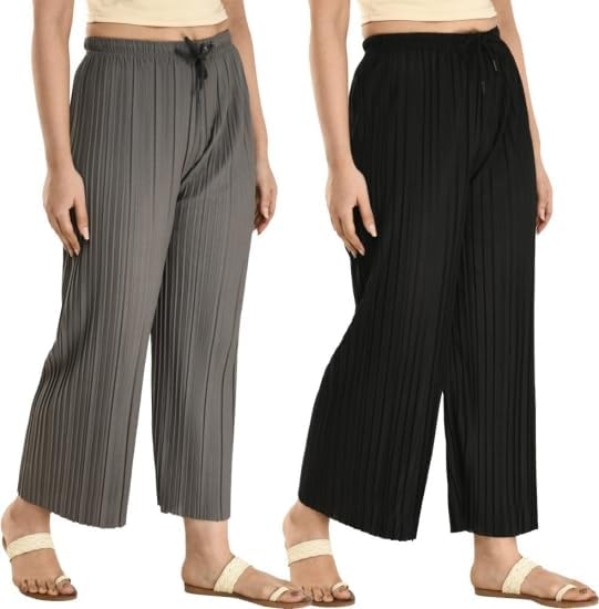 GenericAALIT Women's Palazzo Pants Combo (in, Alpha, XL, Black::Grey) |Fit type: Tailored Fit | Rise Style: Low Rise