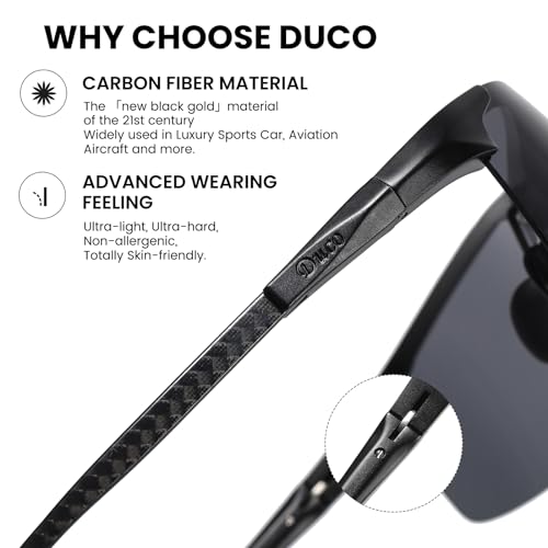DUCO Mens Sunglasses Polarized Sports Fishing Running Driving Carbon Fiber Sunglasses for Men UV400 Protection DC82774