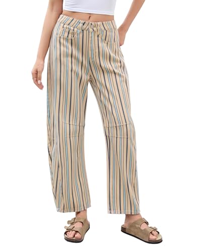 Kedera Womens Striped Jeans Mid Rise Barrel Jeans Baggy Wide Leg Casual Fun Pants Relaxed Fit Y2K Trendy Mom Denim Pants