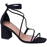Fashion Thirsty Womens Lace Up Block High Heel Chunky Peep Toe Sandals Party Shoes Size