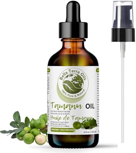 Bella Terra Oils - Natural Tamanu Oil 4oz - Cold-Pressed & Pure, Packed with Antioxidants & Beneficial Nutrients, Achieve Silky Smooth Skin Naturally
