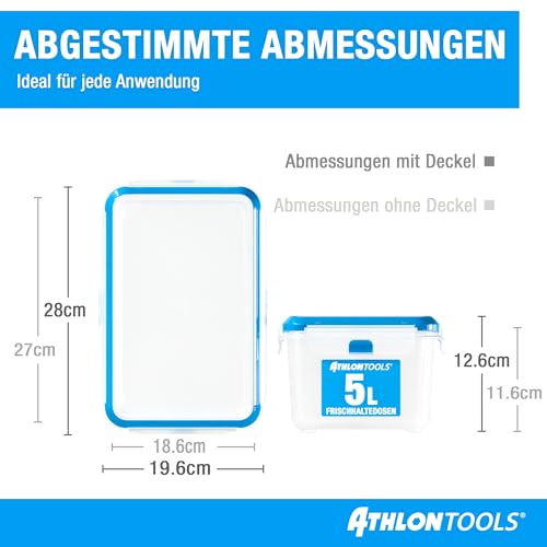 ATHLON TOOLS 2x 5L Frischhaltedosen-Set in Gastro-Qualität - 100% luftdicht und auslaufsicher -40 bis +100 Grad - für alle Lebensmittel - BPA-frei - Vorratsdosen für Kühlschrank [MADE IN EU]