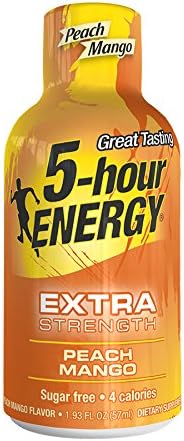 5 Hour Energy Extra Strength Drink Shot, Peach/Mango, (Pack of 4)