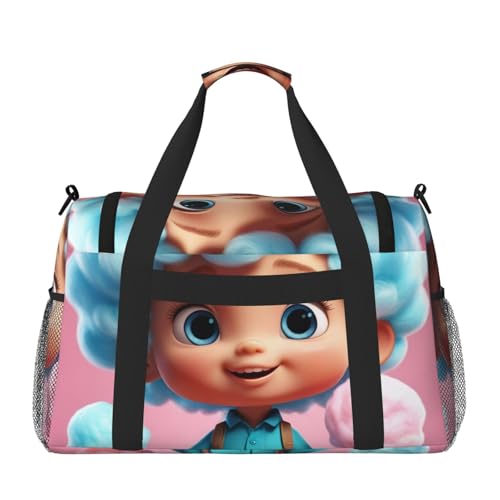 Cotton Candy Print Travel Duffle Bag - Foldable Personal Item Travel Bag for Women & Men,Carry-On Convertible Crossbody Tote Bags with Adjustable Shoulder Strap & Pockets 13x10.2x19.7 in2
