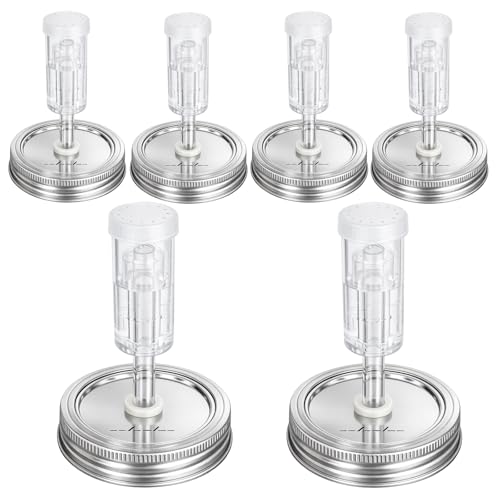 Jillmo Fermentation Lids for Wide Mouth Mason Jars, Stainless Steel Auto Venting Fermenting Lid Kit with Airlocks & Silicone Grommets for Pickles, Kimchi & Sauerkraut, 6 Pack, No Jars Included