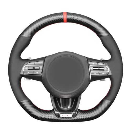 MEWANT Steering Wrap for Kia Stinger (GT) 2018-2022 Steering Cover Hand Stitch PU Carbon Fiber and Suede