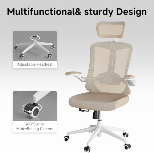 Image of Ergonomic Office Desk Chair High Back Mesh Computer Chair Adjustable Chair | 360 Swivel Adjustable Lumbar Support & Flip-Up Armrests capacity 300 lbs capacity