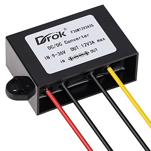 Image of DROK Boost Buck Converter 9V-36V to 12V 3A 36W Plastic Shell Waterproof Auto Step Up Down Voltage Regulator 12V Volt Transformer for Car Audio Solar Power System LCD Television LED Display Screen
