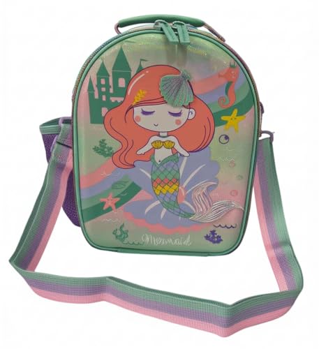 Image of Lunch Bag for Kids, Lunch Bag for Office Men, Women and Kids, Canvas Tiffin Bags for School, Picnic, Work, Carry Bag for Lunch Box and Water Bottle (Vertical Mermaid D)