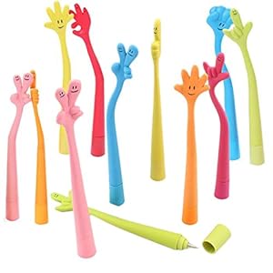 JZK 25 x Novelty Finger Gesture Grappige Bendable Ball Pen Creatieve Funky Hand Teken Balpen Rubber Cartoon Vorm Balpen…