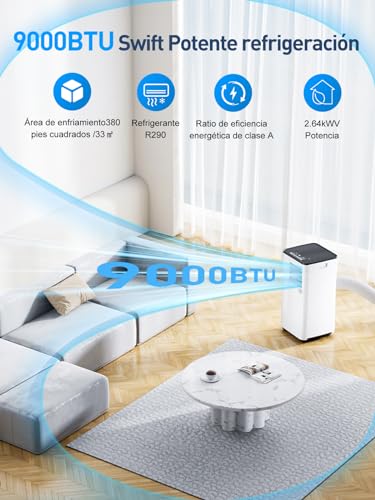 Miniatura 6 de 9000btu Aire Acondicionado Portátil Con Función 3 En 1, Aire Acondicionado, Deshumidificador, Ventilador, Pantalla Led, Temporizador, Para Máximo De 30 , Temporizador De 24 Horas, 2 Kits De Ventana