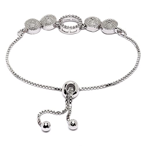 Image of ZENEME Rhodium-Plated Silver Toned American Diamond Geometric Circle Bracelet for Women & Girls CZ Studded Adjustable Designer Bracelet
