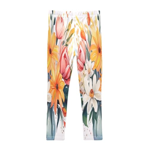 Bolaz Toddler Girls Leggings Printed Yoga Pants Leggings White Yellow Pink Flower for Kids2