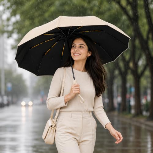 Image of Vasukie Compact Travel Umbrella with Ergonomic C-Shaped Handle, Wind Resistant Folding Umbrella for Men & Women, Lightweight Portable Umbrella for Travel, Office & Daily Use