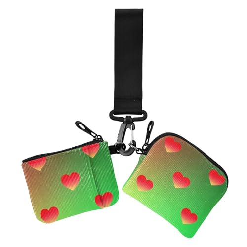 Red Green Gradient Valentine Love Dual Wristlet Wallets for Women Thin Flat Business Card Holder with Zipper Coin Pocket for Work Travel 2 Packs