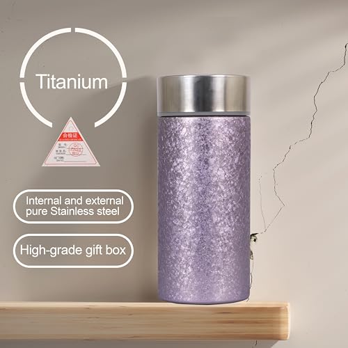 Image of Titanium Water Cup with Lid, Leakproof & Lightweight Portable Bottle, Durable Metal Drink Container for Office Travel Home, Reusable Teacup for Daily Use (Titanium Lavender, 350 ML)