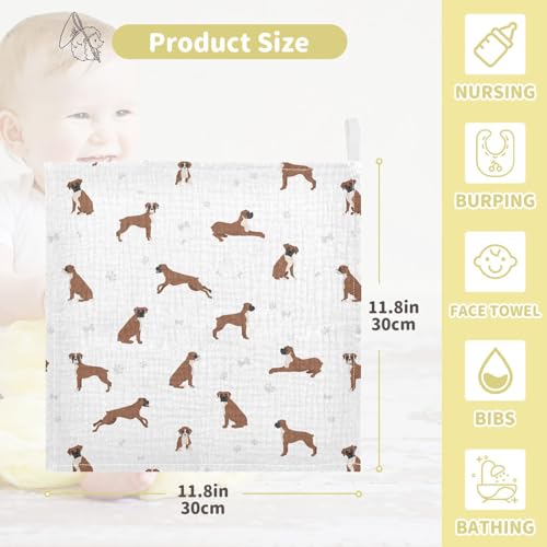 Image of vvfelixl Baby Cotton Washcloths Boxer Dog Infants Bath Towel for Unisex Puppy Face Towels for Newborn, Natural Baby Wipes Delicate Skin, 11.8 X 11.8 inch, one sizex3
