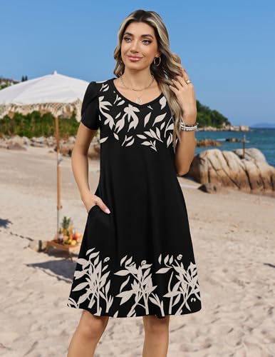 Image of Zeagoo Womens Summer A-Line Dress with Pockets Mini Short Sleeve Dresses Flowy Beach Swing Dress 2026 Vacation Travel