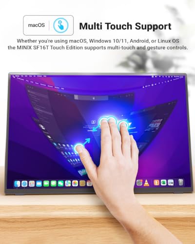 Image of MINIX 16 inch Portable Monitor Touchscreen FHD 1200P IPS Display Travel Monitor with Stand /Speaker, Low Blue Light Screen, USB-C HDMI Touch Screen Extended Monitor for Laptop MacBook PC Xbox PS4 /5
