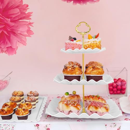 5 Pcs Dessert Table Display Set - 2 Pcs 3-Tier Dessert Display Stands & 3 Pcs Serving Tray - Dessert Trays for Tea Parties, - Image 8