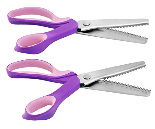2 Piece Scalloped & Zigzag Pinking Shears Stainless Steel Handled Professional Dressmaking Sewing Scissors Zig Zag Fabric Craft Scissors