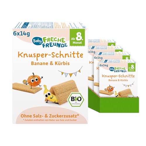 FRECHE FREUNDE Bio-Getreideschnitten mit Bio-Bananenpulver und Bio-Kürbispulver Knusper-schnitte Banane und Kürbis ohne Zuckerzusatz 6er Pack (6x84g)