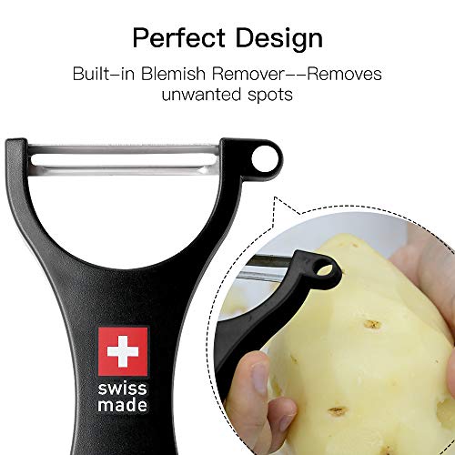 Eozoe Original Swiss Thickened Straight Peeler, Y-Shaped Stainless Steel Thickened Peelers For Peeling Very Hard Fruits And Veggies - Potato, Pumpkin, Hami Melon And More (1 Pcs, Thickened, Black) #TOP3