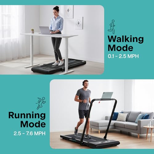 Image of SereneLife Portable Foldable Treadmill with Remote Control, 8.7 MPH Smart Speed Control, Treadmills for Home, Under Desk Treadmill for Home Office, Shock Absorption, App Support, 265lbs Limit