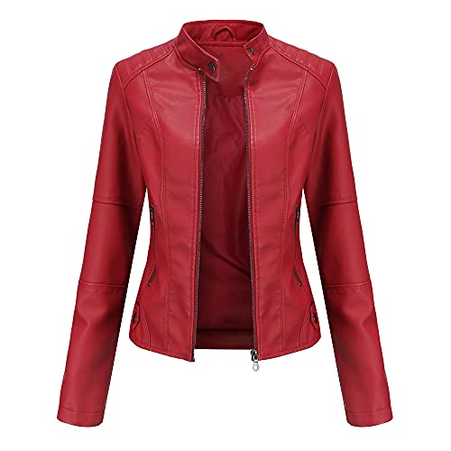 JMKEY Chaqueta de cuero sintético para mujer, chaqueta de motocicleta con cremallera y cremallera para mujer, abrigo corto delgado casual, style2, M Cover