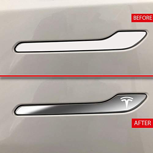 Image of IPG Compatible for Model 3 / Model Y /Juniper Door Handle Decal Sticker Wrap Kit (Set of 4) with Tesla Logo Personalize Your Tesla (Silver Chrome)