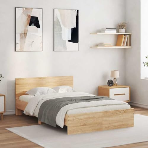 Lumanois Estructura de Cama cabecero y Luces LED Roble Sonoma 135x190 cm,Mobiliario,Camas y somieres,45.16kg-3207632