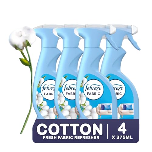 Febreze Fabric Spray COTTON FRESH 375ml x 4 Fight Odour from Fabric Suitable for Sofa Curtains and Fabrics Safe around Dogs and Cats