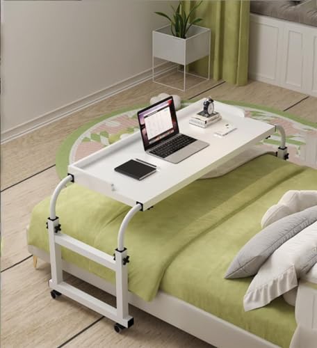 Mesa de cocina plegable, mesa rodante, mesa móvil, bandeja de alimentos, mesa médica, mesa giratoria larga, altura ajustable con ruedas, para laptop, comer en casa (blanco)