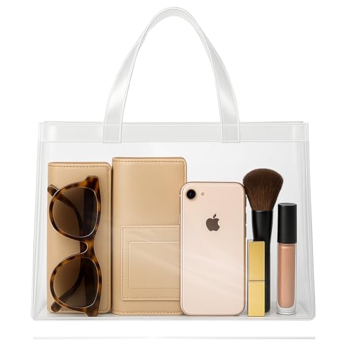 Clear Tote Bag – Large PVC Transparent Bag with Handles for Stadiums, Travel, Work – Durable & Spacious