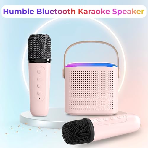 Image of Humble Kroko Series Mini Bluetooth Wireless Karaoke Speaker with 2 Mics, 8Hrs Playtime, RGB Lights (BT 5.3 /TF Card), Voice Effects, Multi-Play Modes, Type-C Charging for Kids & Home Parties - Pink