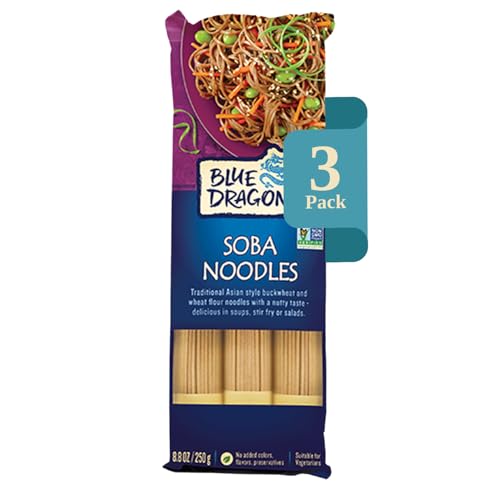 Blue Dragon Dried Soba Noodles - 8.8oz (Pack of 3) - Traditional Buckwheat & Wheat Flour Noodles - Versatile Base for Soups, Stir-Fries & Cold Salads - Pre-Portioned into 3 Bundles Each Pack